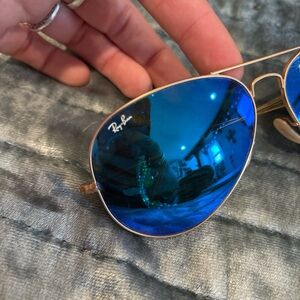 Ray-Ban Gold Frame Sunglasses with Blue Lenses